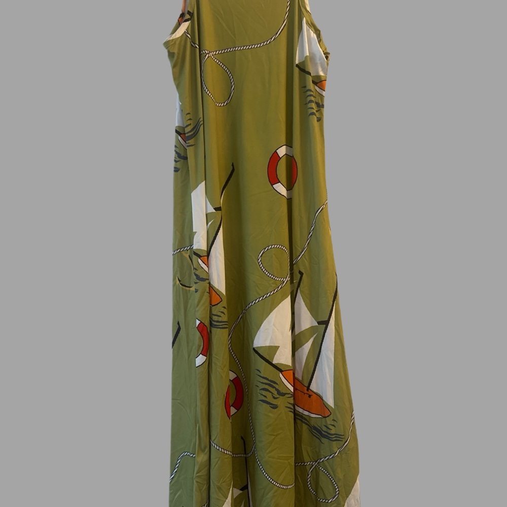 Stylish Olive Green Nautical Print Dress